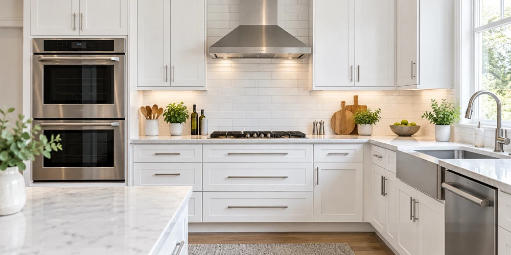 Bright home kitchen with stainless steel appliances